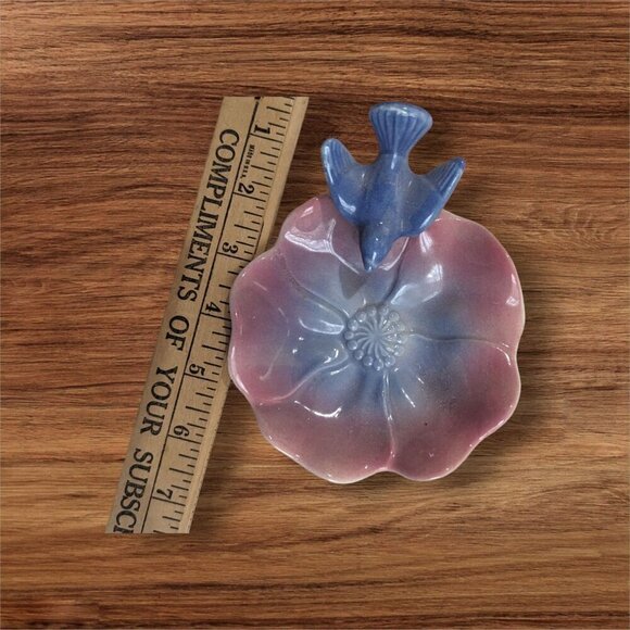 vtg Royal Copley Lotus Trinket/Soap Dish W/Perched Bluebird, dresser bathroom - Picture 4 of 6
